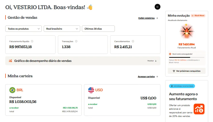 Print de resultados da Hotmart